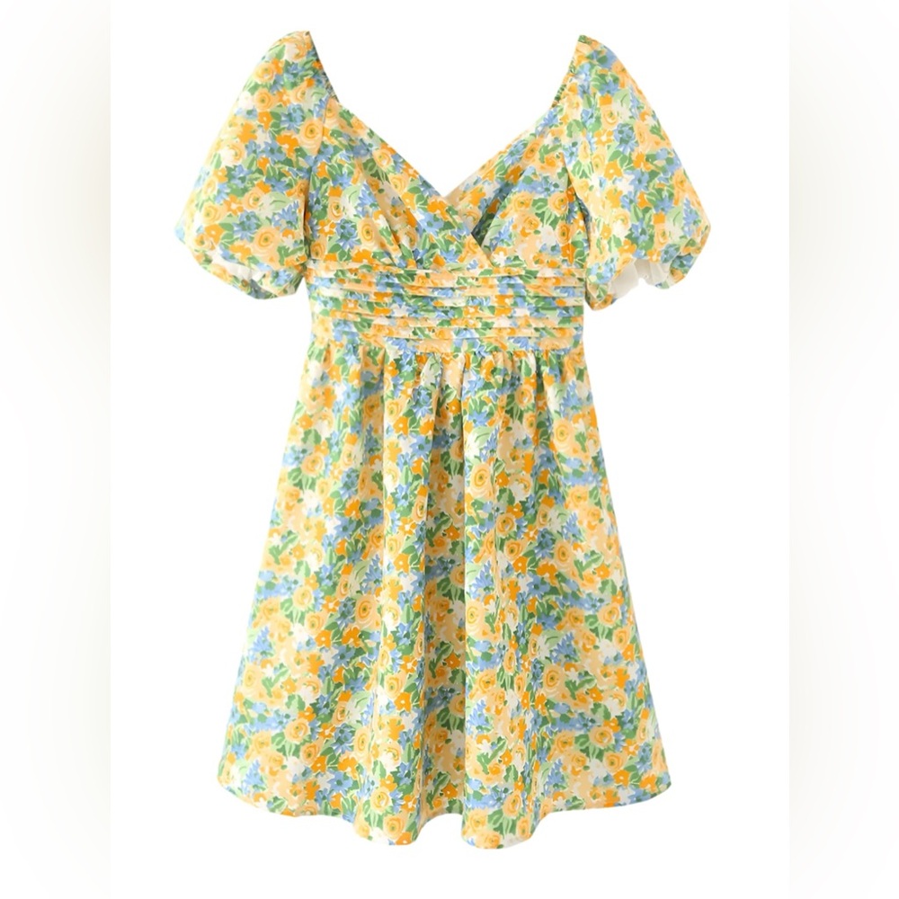 Hausen by Hemline Floral Puff Sleeve Mini Dress Size Medium NWT